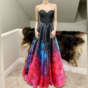 Custom Made, Gorgeous 2 Ways to Wear, Abstract Floral Print, Boned Corset Gown